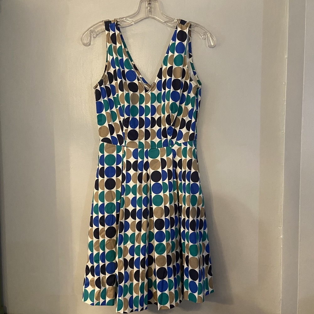 Banana Republic Geometric Print Dress Size 0 Circles Blue Green Ran Pleated Zero